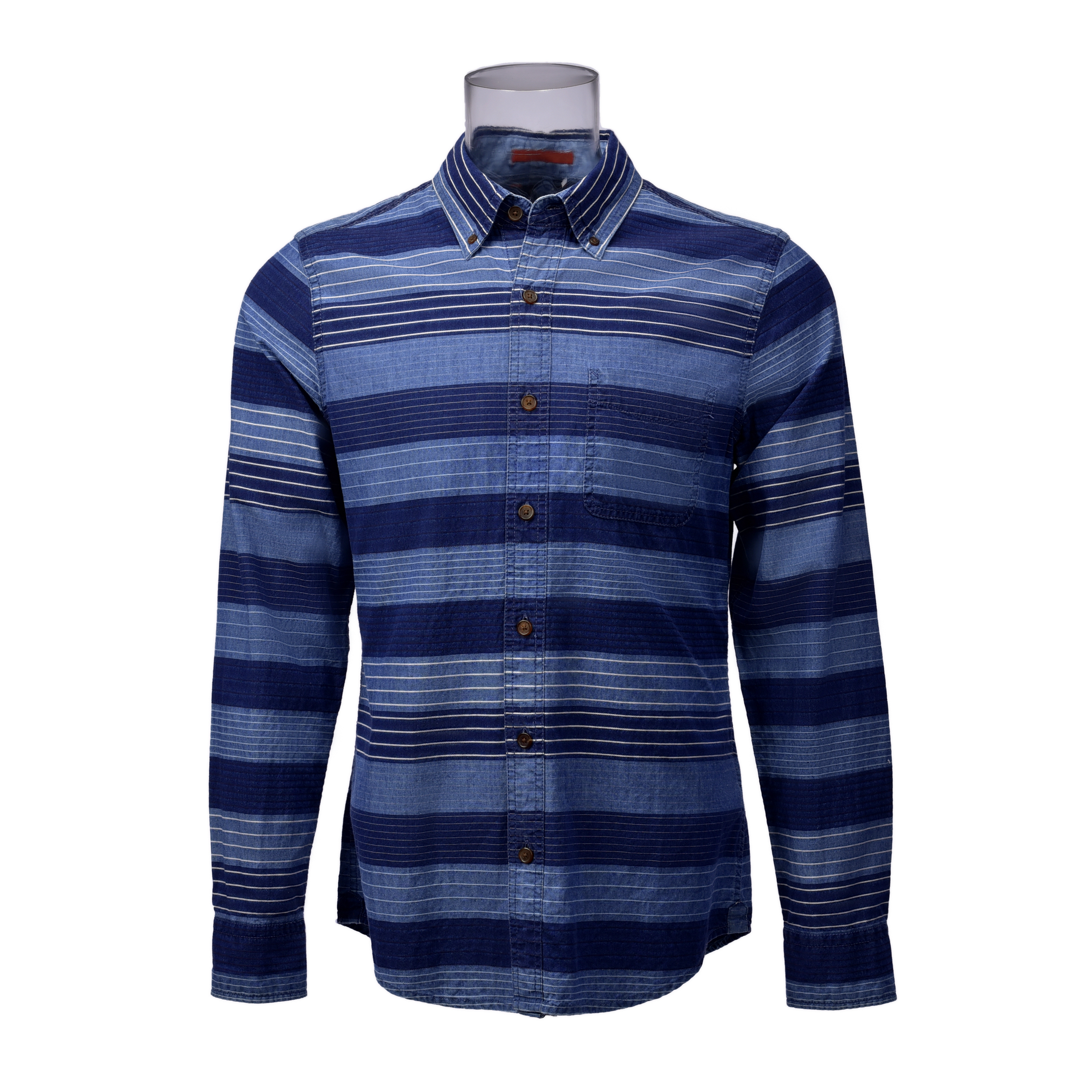 Men’s Denim Shirt 100% Cotton Long Sleeve Yarn Dyed Stripe Denim Shirt For Men GTCW105844G1