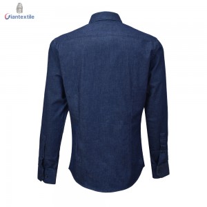 New Arrival Men’s Denim Shirt Cotton Polyester Rayon Spandex Solid Herringbone Denim Shirt For Men GTCW108043G1