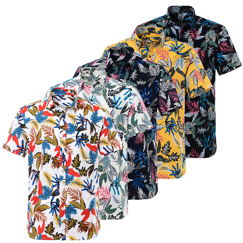 New Fashion Design Bright Colorful Florals Summer Plain Printed Short Sleeve Men Hawaiian Beach Shirts