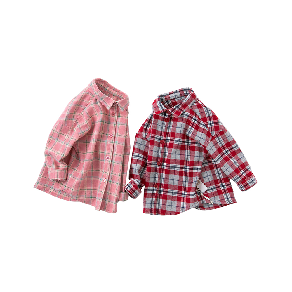New Fall 2021 Kids' Cotton Casual Flannel Kids' Check Girls' Long-sleeved Shirt