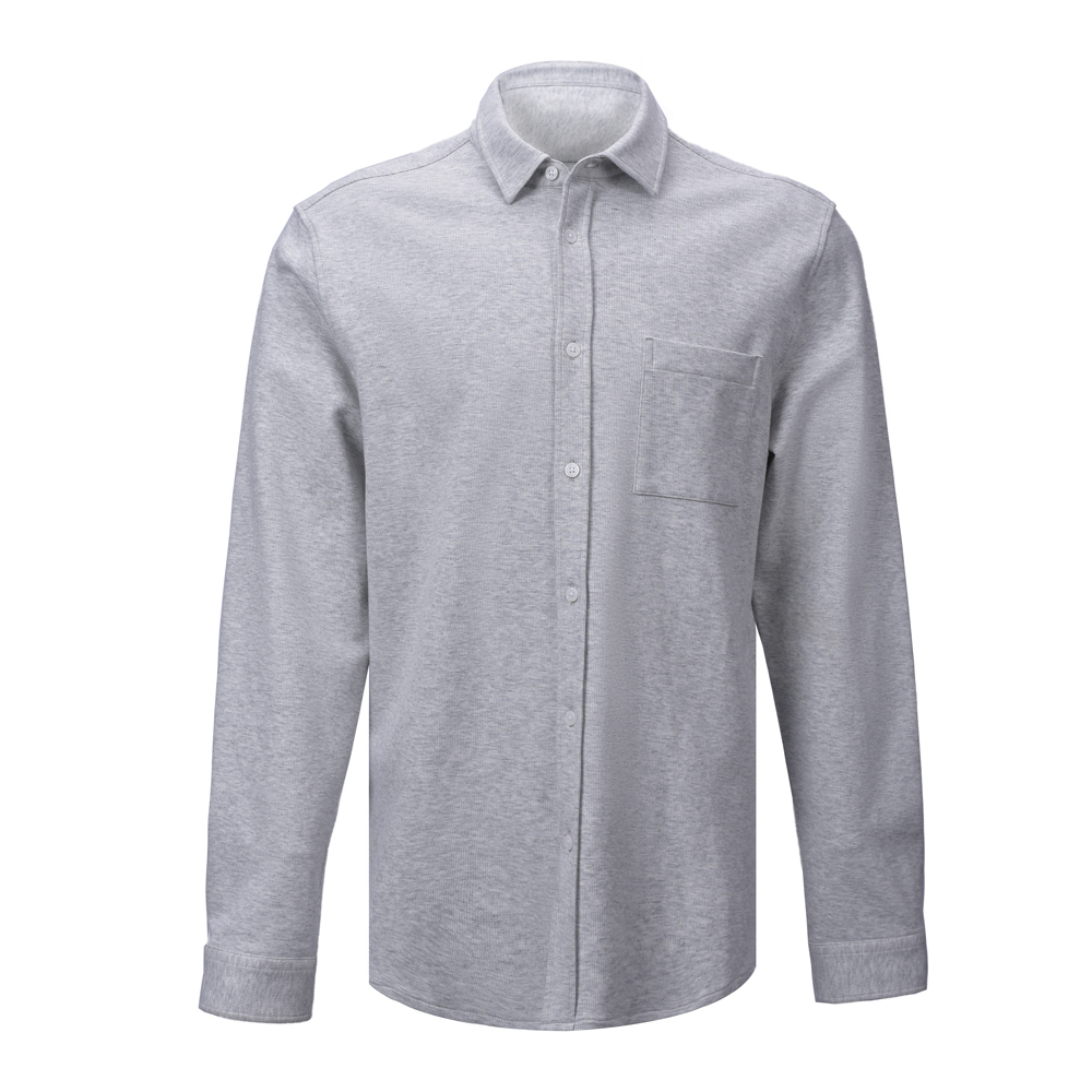 High Quality Woven-Like  knitted Shirt Comfortable Natural Stretch Lt Grey Marle Long Sleeve Shirt For Men Dyson Shirt