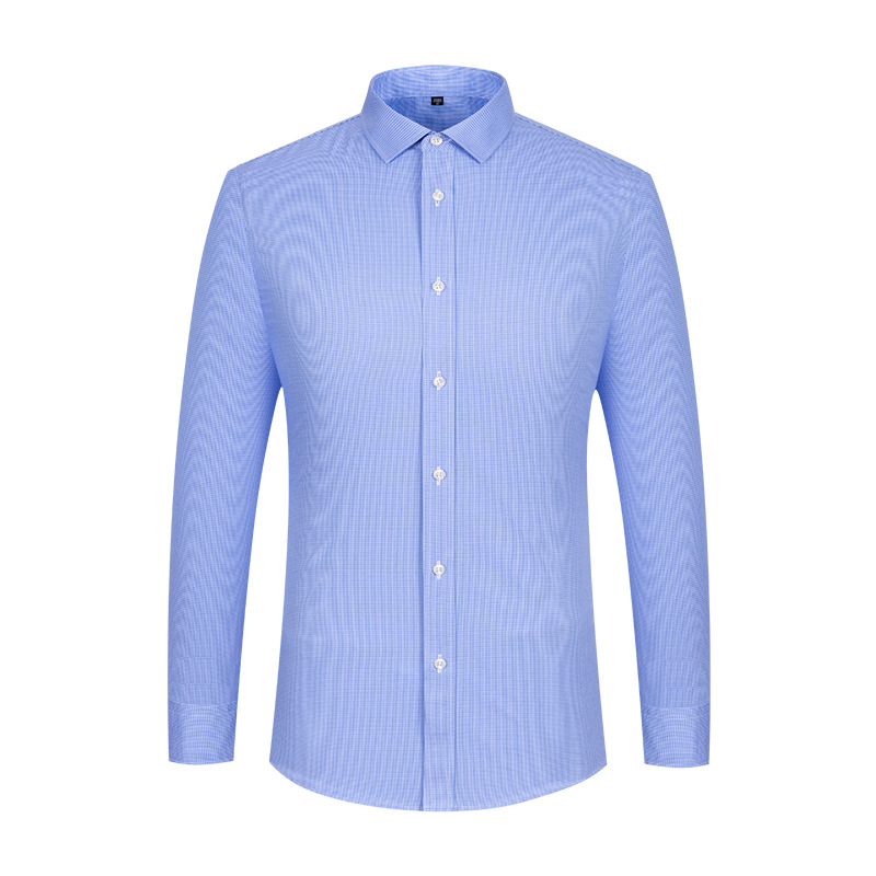 Ready to Ship 100% Cotton Men's Blue Mini Check Shirts Long Sleeve DP Non Iron Custom Breathable Dress Shirts For  Men