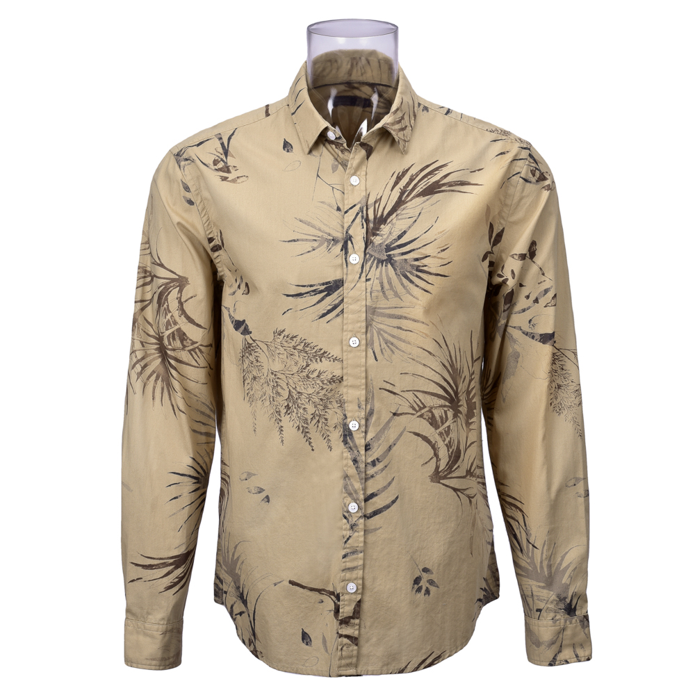 Men’s Print Shirt 100% Cotton Long Sleeve Brown Floral Normal Print ...