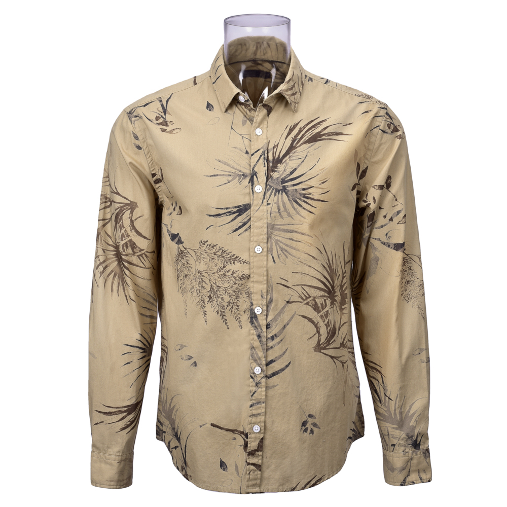 Men’s Print Shirt 100% Cotton Long Sleeve Brown Floral Normal Print Shirt For Men GTCW105910G1