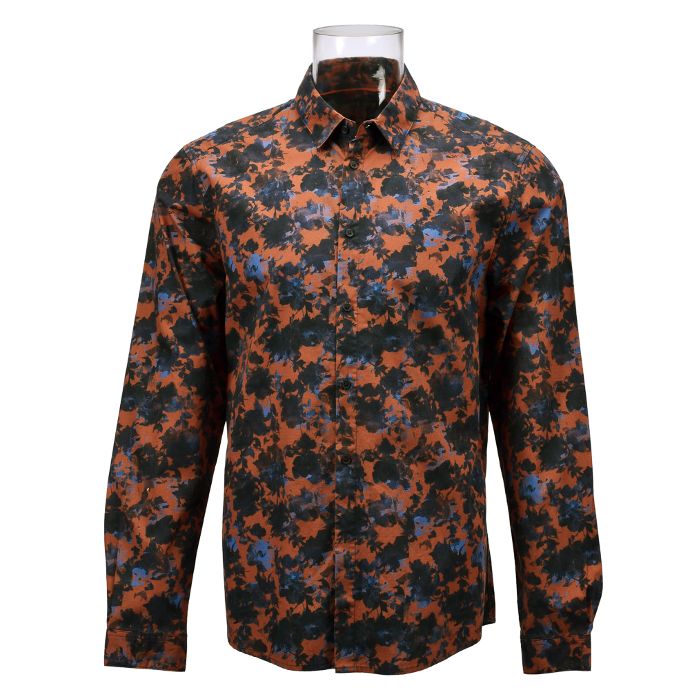 Men's Print Shirt 100% Cotton Long Sleeve Orange Floral Normal Print Shirt For Men