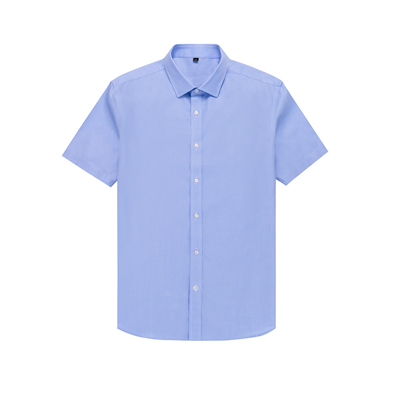Ready to Ship 100% Cotton Men's Solid Blue Twill Shirts Short Sleeve DP Non Iron Custom Dress Shirts For Men