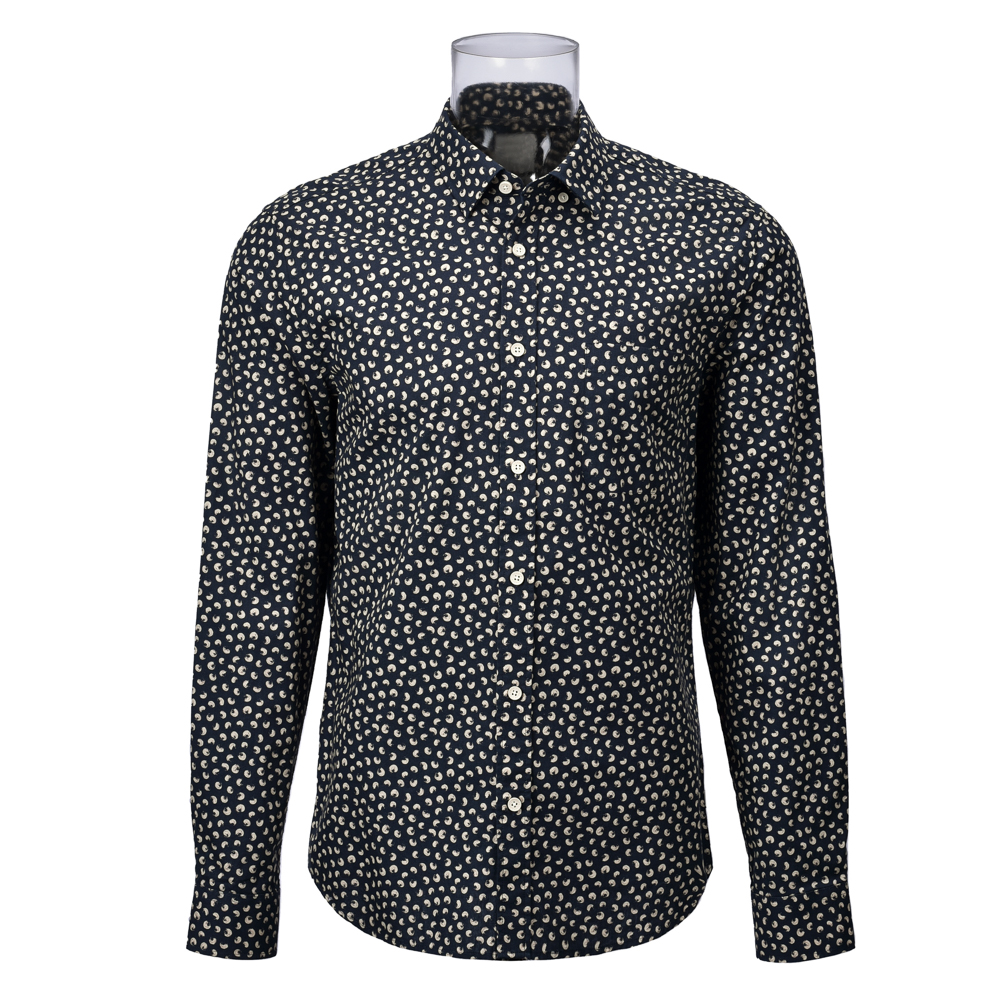 Men’s Long Sleeve Dot Print Shirt With Sustainable 100% BCI Cotton For Men GTCW107288G1