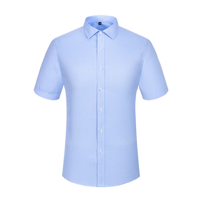 Ready to Ship 100% Cotton Men's Light Blue Twill Shirts Short Sleeve DP Non Iron Breathable Custom Dress Shirts For Men