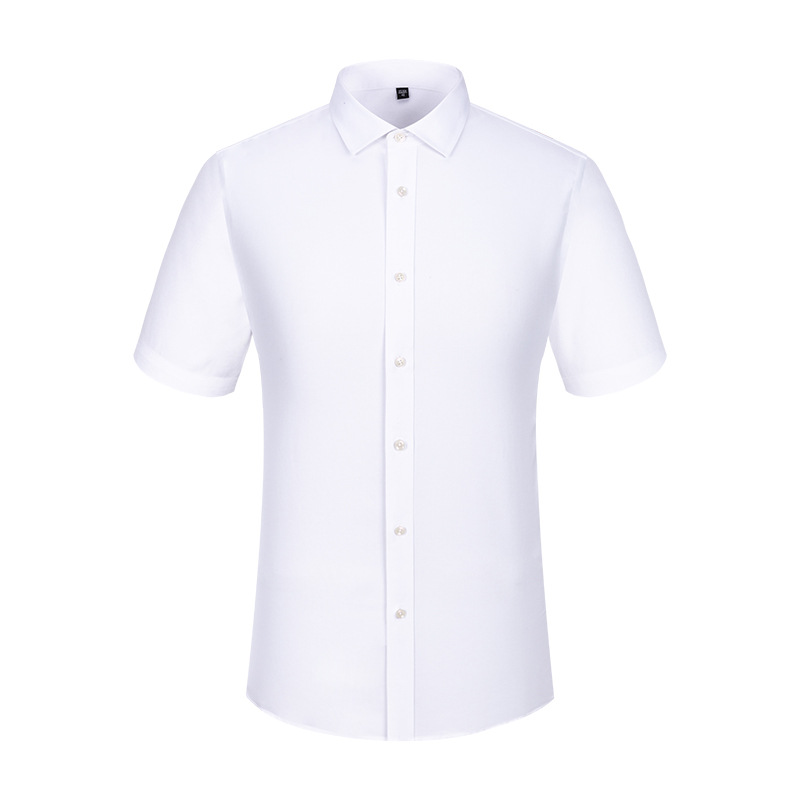 Ready to Ship 100% Cotton Men's Solid White Herringbone Shirts Short Sleeve DP Non Iron Breathable Custom Dress Shirts For Men