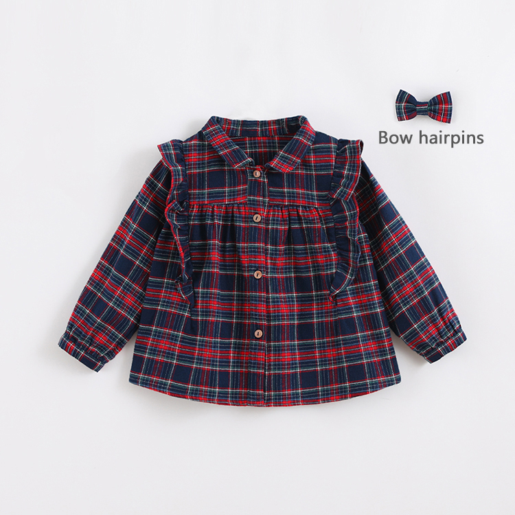 Baby spring Autumn Spring Stringy Selvedge Preppy Style Flannel Check Thermal Children Long-sleeved Girls Shirt
