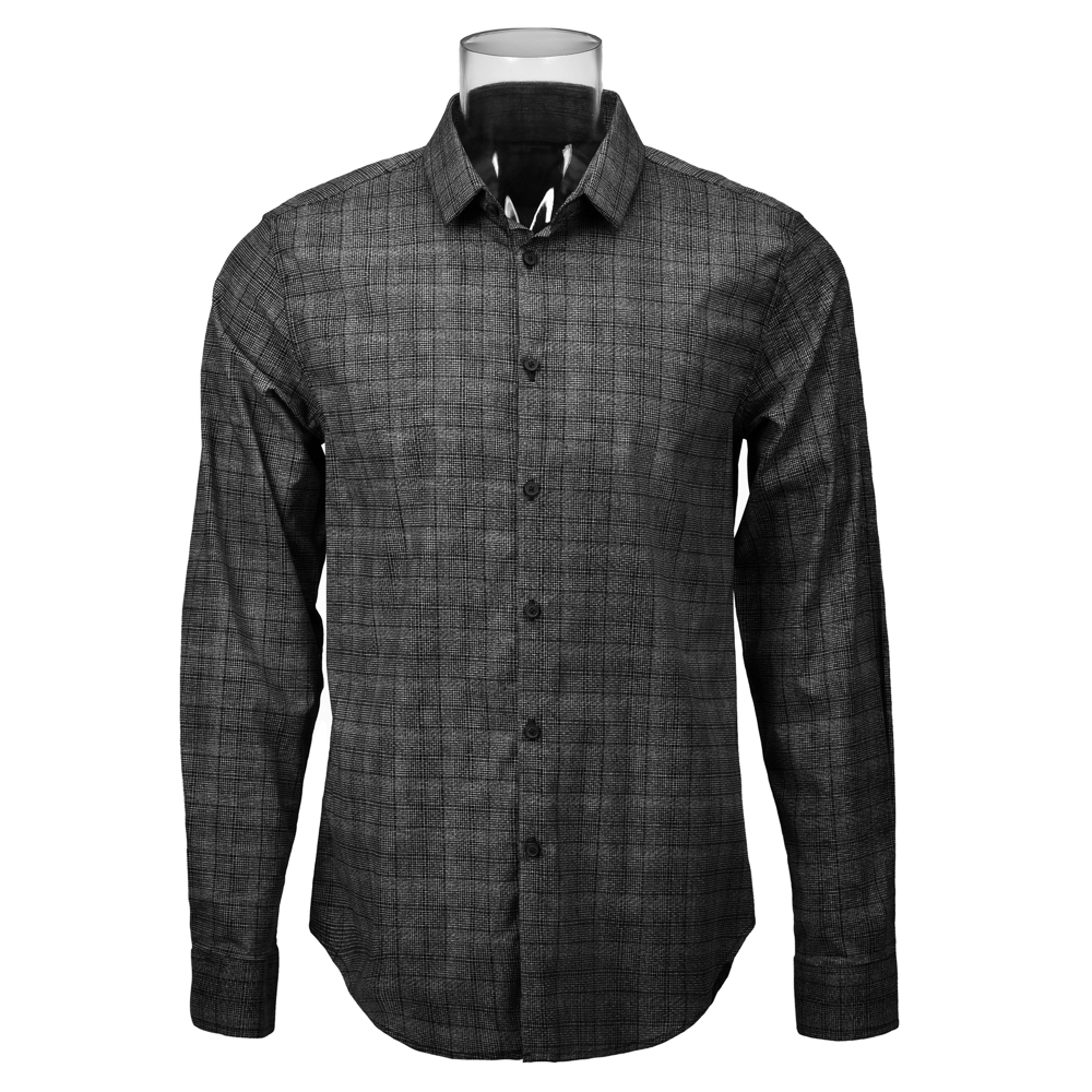 Men’s Cotton Casual Print Black And White Check Long Sleeve Shirt For Men GTCW106631G1