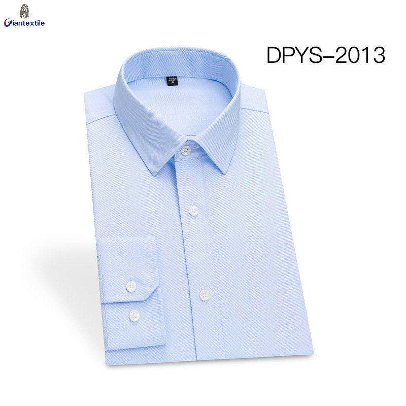 Ready to Ship 100% Cotton Men's Light Blue Twill Shirts Anti-wrinkle DP Non Iron Breathable Custom Dress Shirts For Men