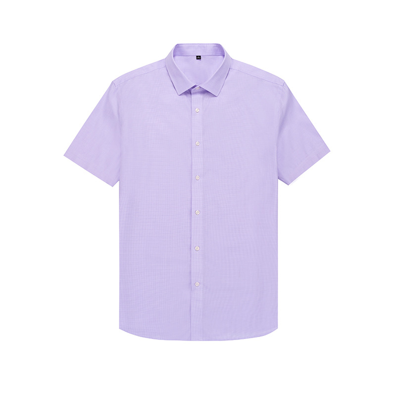 RTS 100% Cotton Men's Solid Purple Mini Plaid Business Formal Shirt Short Sleeve Non Iron Dress Shirt For Men