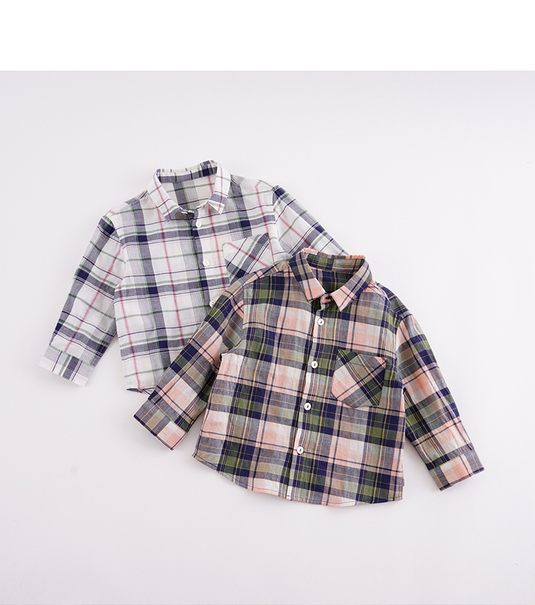 2021 New Baby Spring One Pocket Letters Printed Long-sleeved Check Boys Shirt