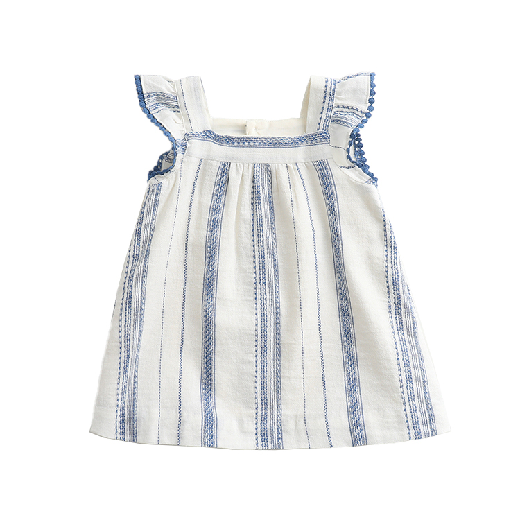 New Summer Dress Girls Yarn-dyed Jacquard Stripe Dress Baby Vest Skirt