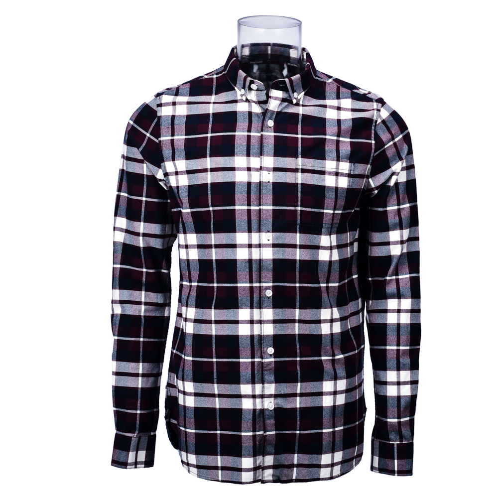 100% Cotton Men’s Flannel Long Sleeve Shirt Burgundy Check Shirt For Men GTCW106252G1
