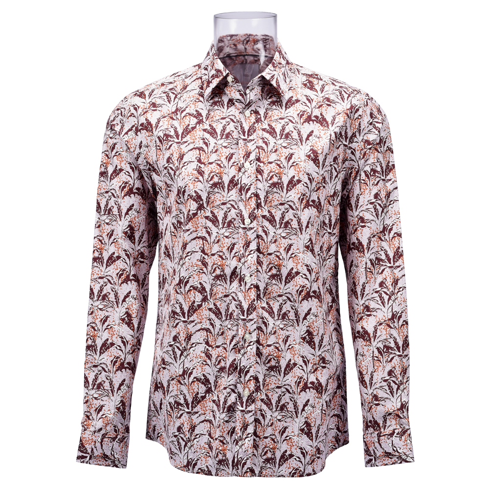 Exotic Men’s Sustainable Print Shirt Young People BCI Cotton Long Sleeve Contemporary Red Floral Print Shirt For Men GTCW106619G1