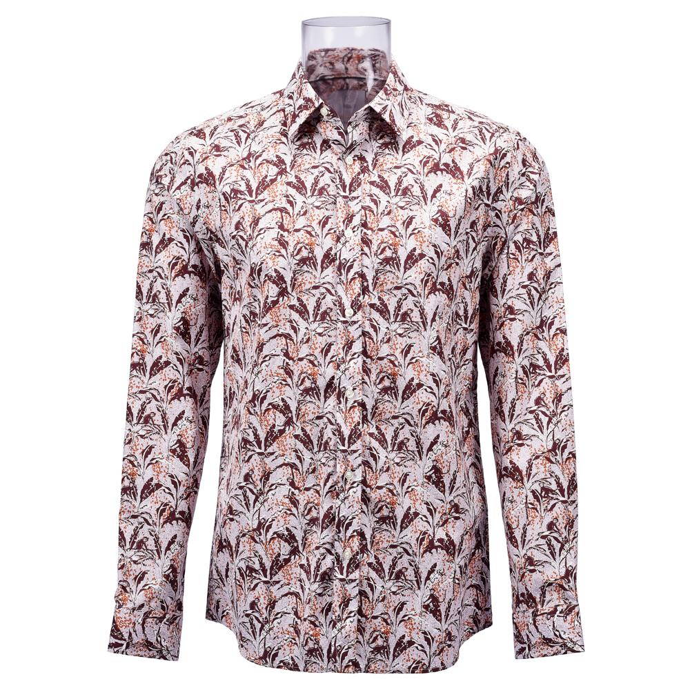 Wholesale Men’s Sustainable Print Shirt 100% BCI Cotton Long Sleeve Red Floral Print Shirt For Men GTCW106619G1