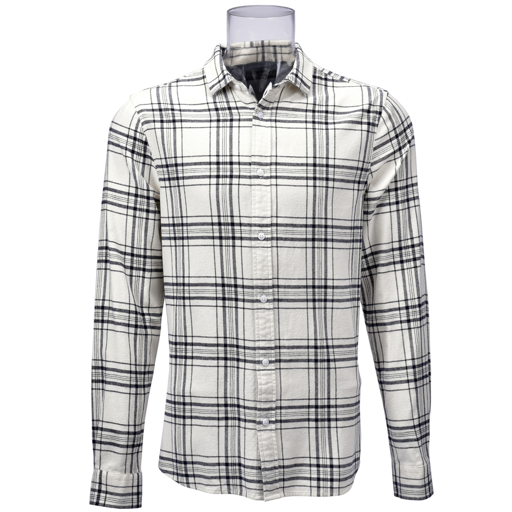 Men’s 100% Cotton Flannel Long Sleeve Shirt White Tartan Check Shirt For Men GTCW107542G1