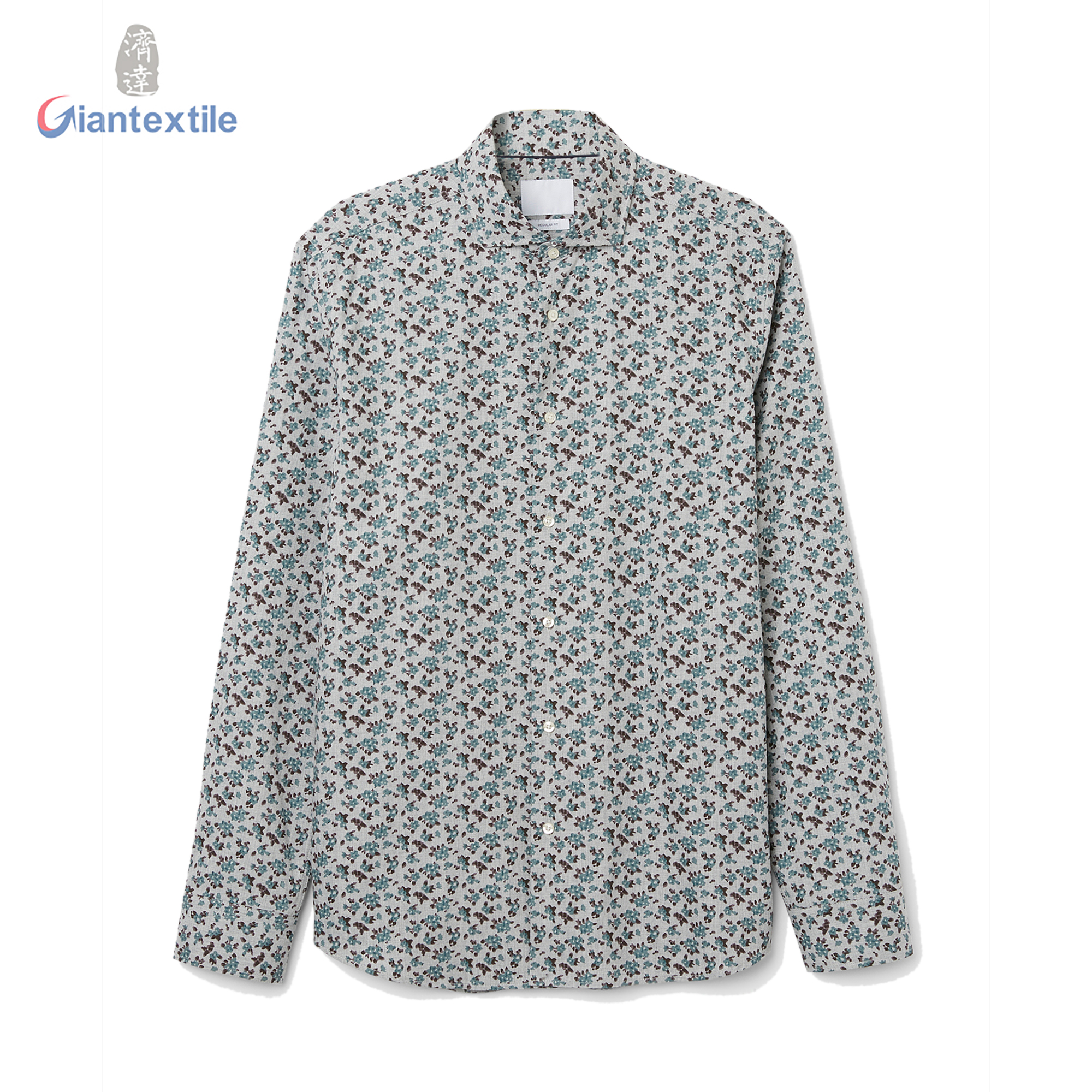 Men’s Print Shirt 100% BCI Cotton Regular Fit Business Leisure Small Floral Fashionable Good Quality GTCW107635G1