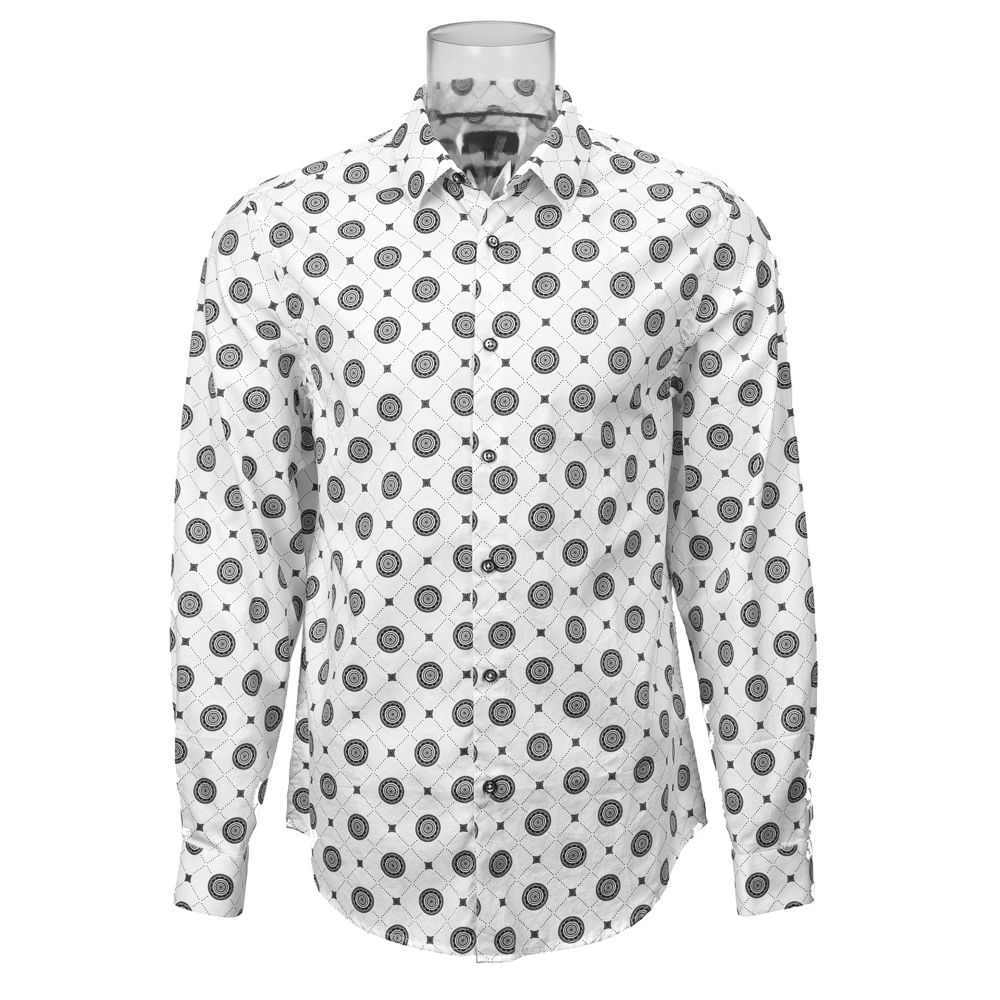 Men’s 100% Cotton Print Long Sleeve Shirt Geometric Digital Print Shirt For Men GTCW107004G1
