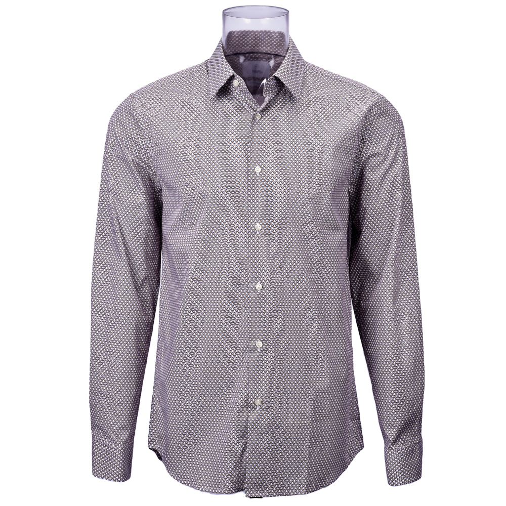 Men’s Sustainable Print Shirt 100% BCI Cotton Long Sleeve Burgundy Genometric Print Shirt For Men GTCW106934G1