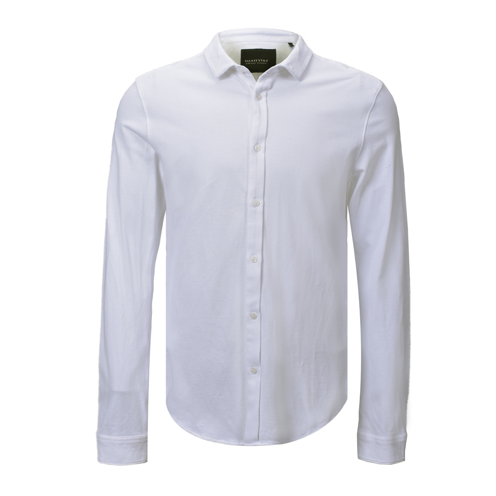 New Arrival Woven-Like  knitted Shirt Comfortable Natural Stretch white Knit Long Sleeve Shirt For Men C 210 ML WHITE