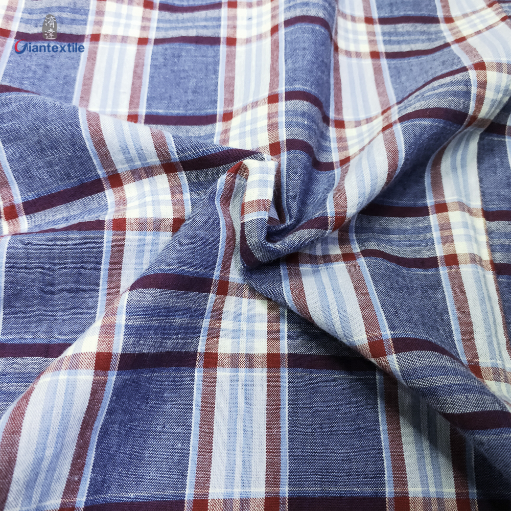 Men’s Shirt Cotton Linen Blended Long Sleeve Yarn Dyed Check Shirt For Men GTCW107457G1