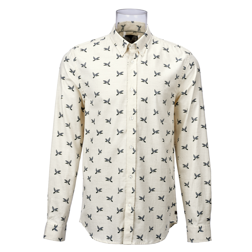 Men’s Long Sleeve Bird Print Shirt With Sustainable 100% BCI Cotton For Men GTCW107082G1