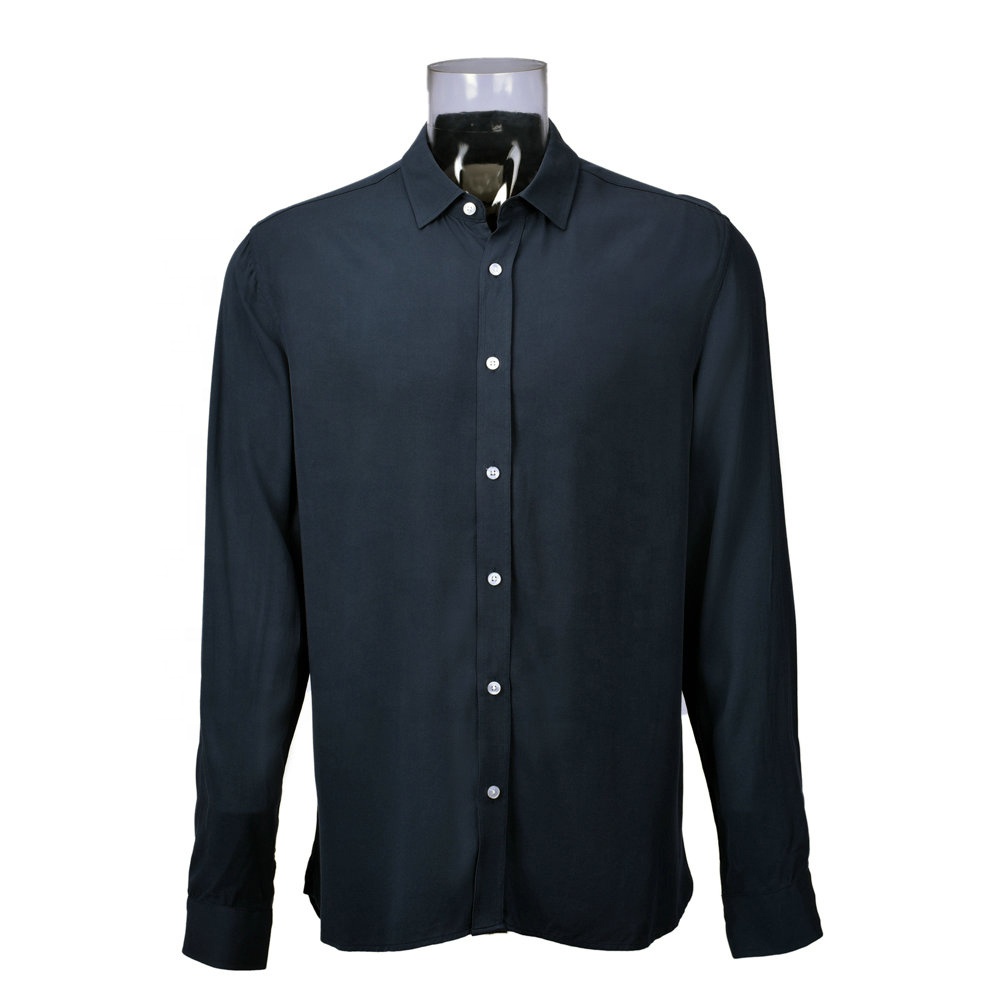 Men’s Long Sleeve Dark Blue Shirt With Sustainable 100% Ecovero For Men ...