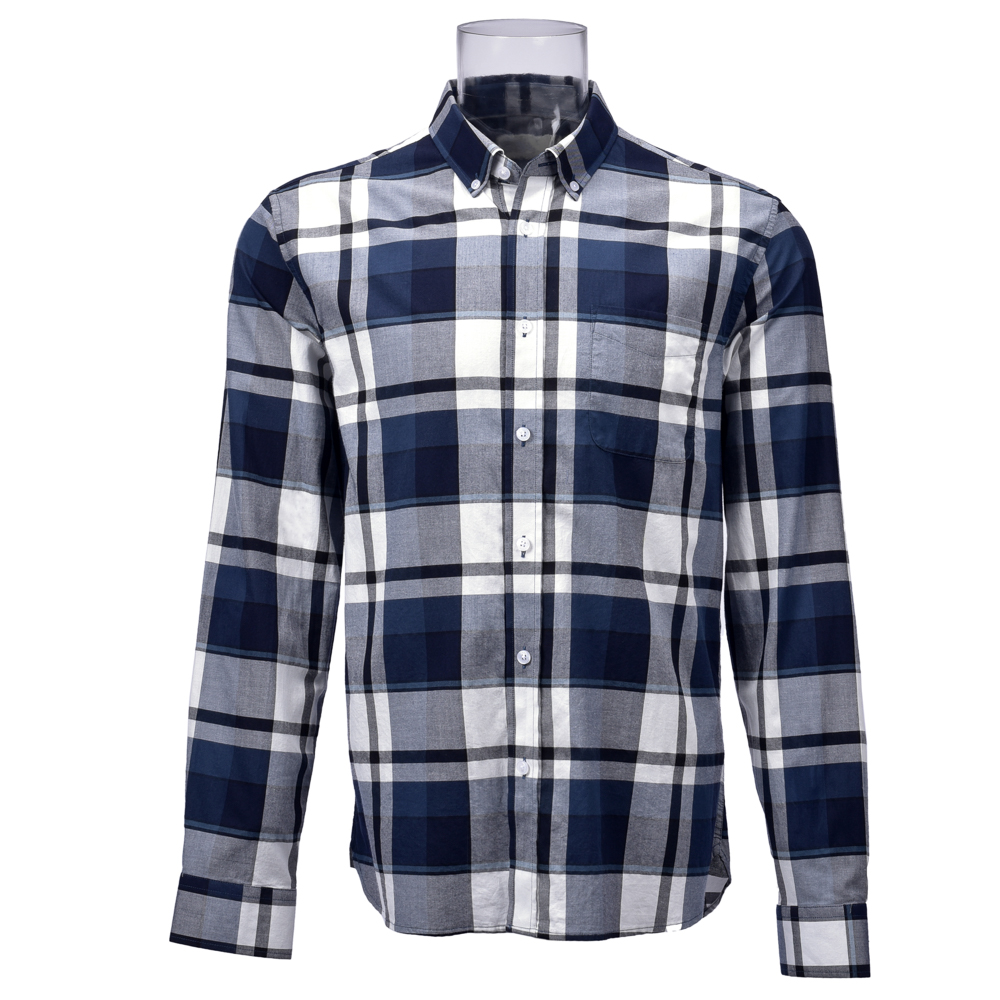 Wholesale Men’s Sustainable  Shirt 100% BCI Cotton Long Sleeve Check Shirt For Men GTCW106814G1