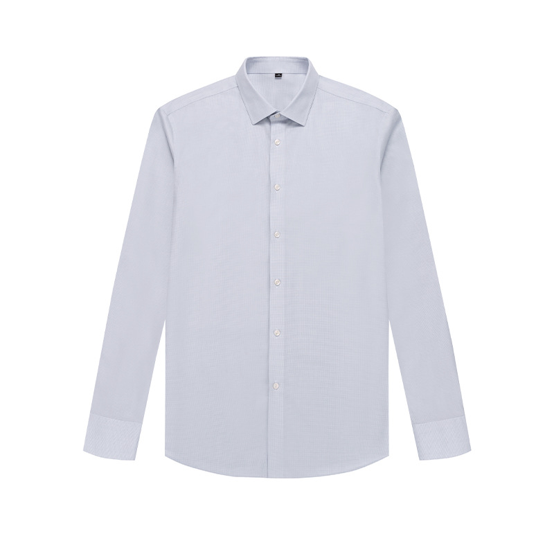 Ready to Ship 100% Cotton Men's Solid Grey Mini Plaid Shirts Anti-wrinkle DP Non Iron Breathable Custom Dress Shirts For Men
