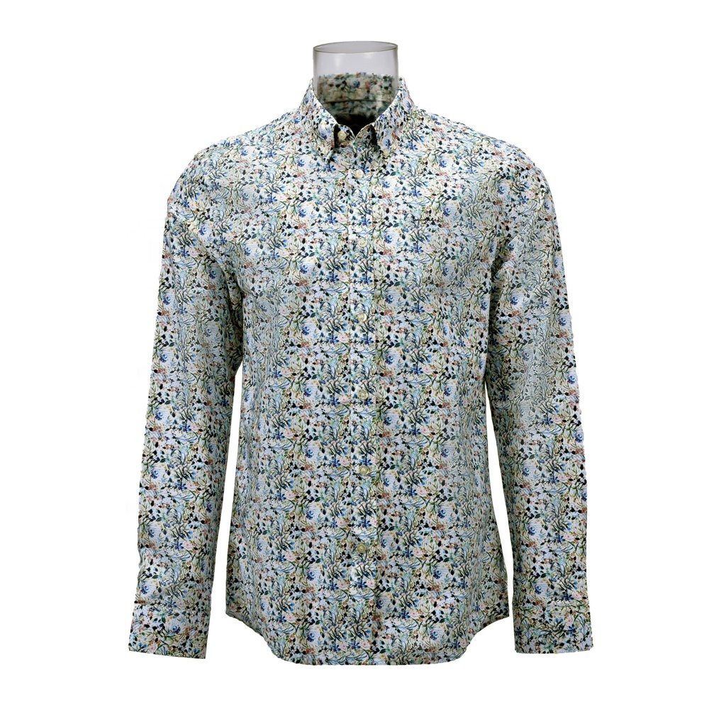 High-End Men’s Cotton Casual Print Mini Floral Long Sleeve Shirt For Men GTCW106620G1