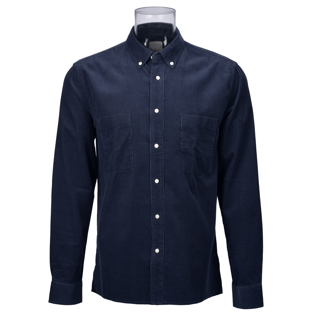 Men’s Shirt 100% Cotton Long Sleeve Solid Navy Corduroy Casual Shirt For Men GTCW106977G1