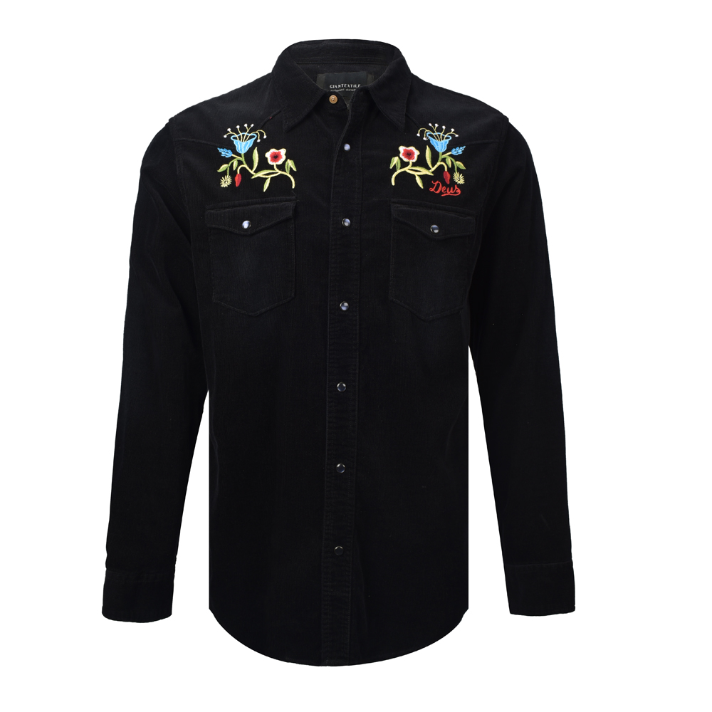 Men’s Shirt 100% Cotton Corduroy Embroidery Solid Regular Fit Nice Quality Long Sleeve For Men’s GTCW107581G1