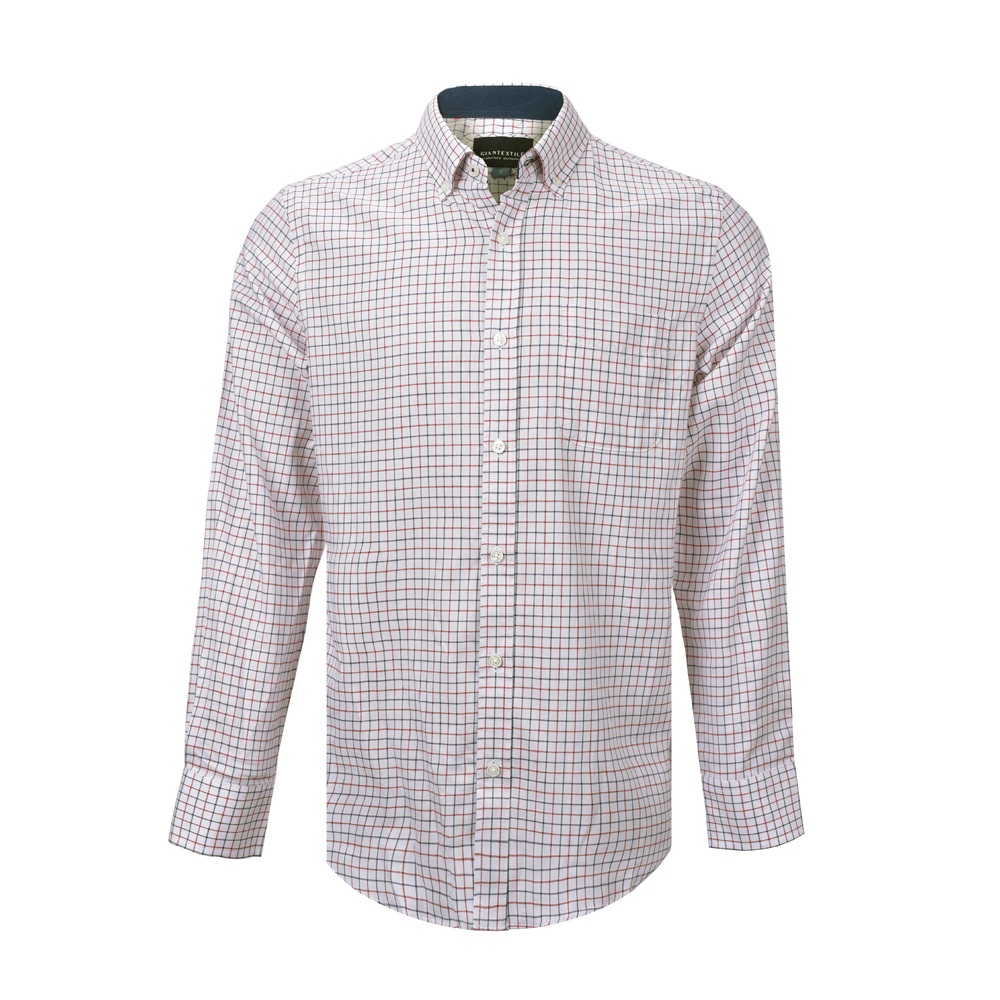 Men’s Cotton Casual Shirt  Yarn Dyed Twill Wine Check Long Sleeve Shirt For Men XOWSL006