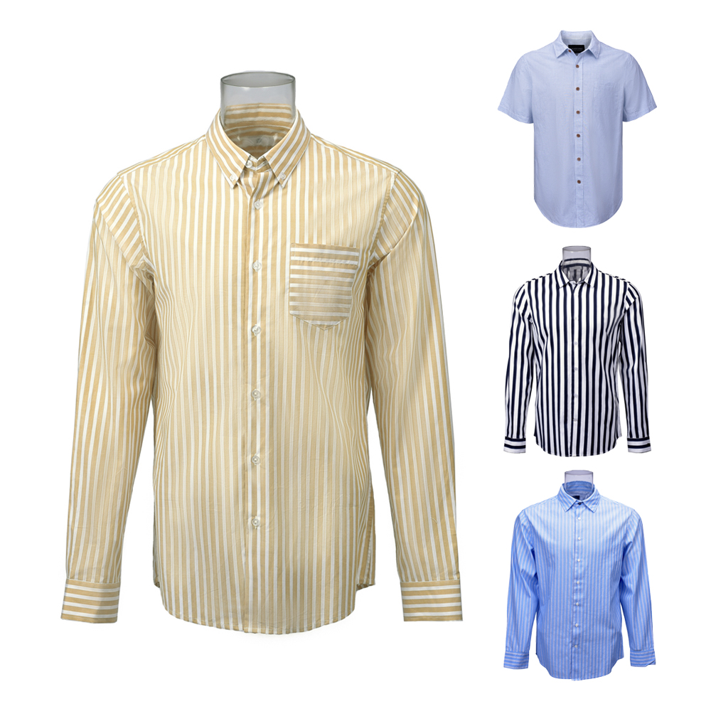 Men’s Shirt 100% Cotton Long Sleeve Yellow Stripe Casual Shirt For Men GTCW106509G1