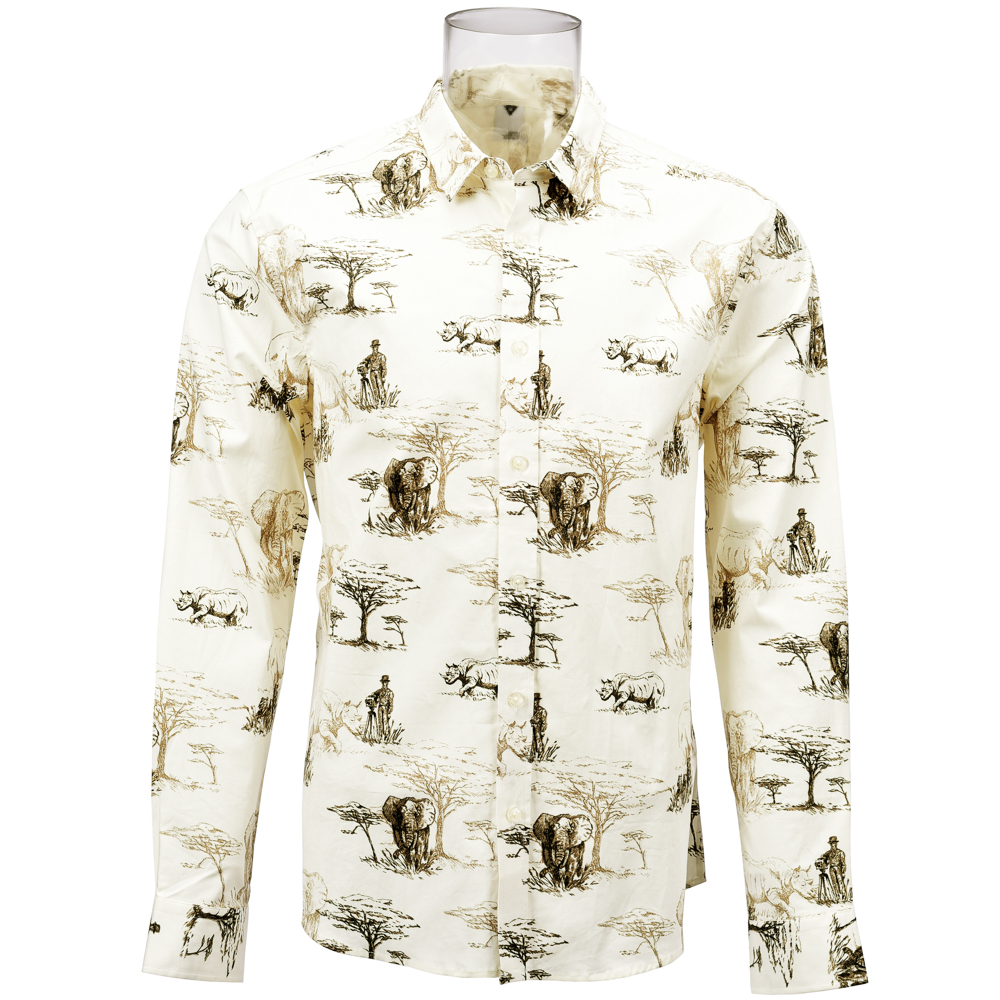 Wholesale Men’s Sustainable Print Shirt 100% BCI Cotton Long Sleeve Animal Print Shirt For Men GTCW106899G1