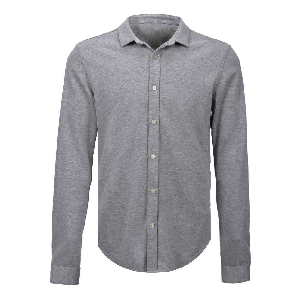 New Arrival Woven-Like  knitted Shirt Comfortable Natural Stretch Grey Marl Knit Long Sleeve Shirt For Men C 210 ML GREY