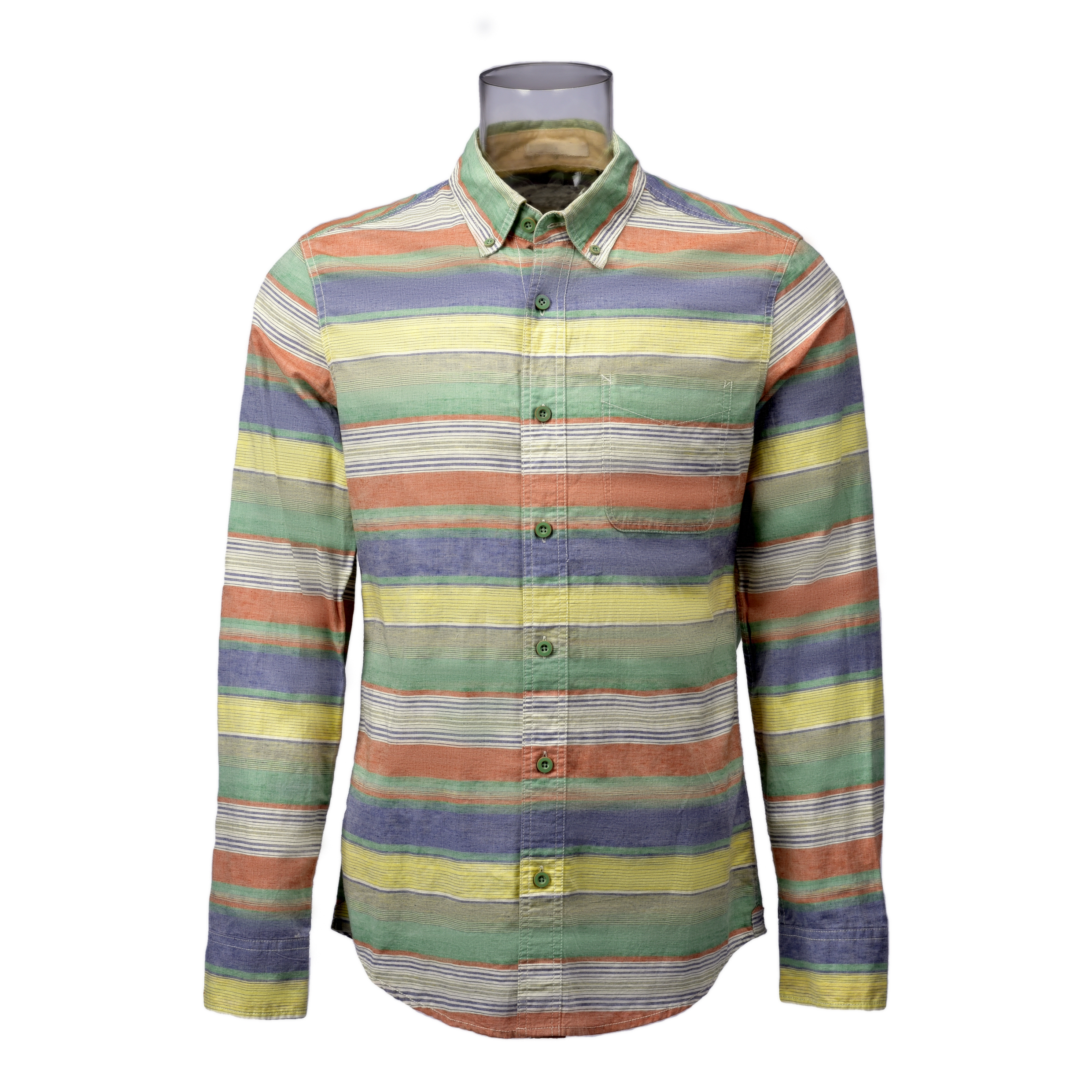 Men’s Shirt Cotton Linen Blended Long Sleeve Yarn Dyed Striped Shirt For Men GTCW105917G1