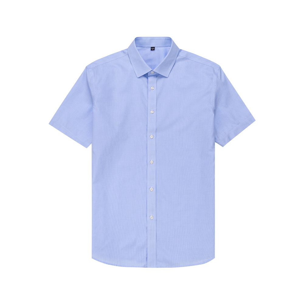 Ready to Ship 100% Cotton Men's Sky Blue Mini Dobby Plaid Shirts Short Sleeve DP Non Iron Custom Dress Shirts For Men