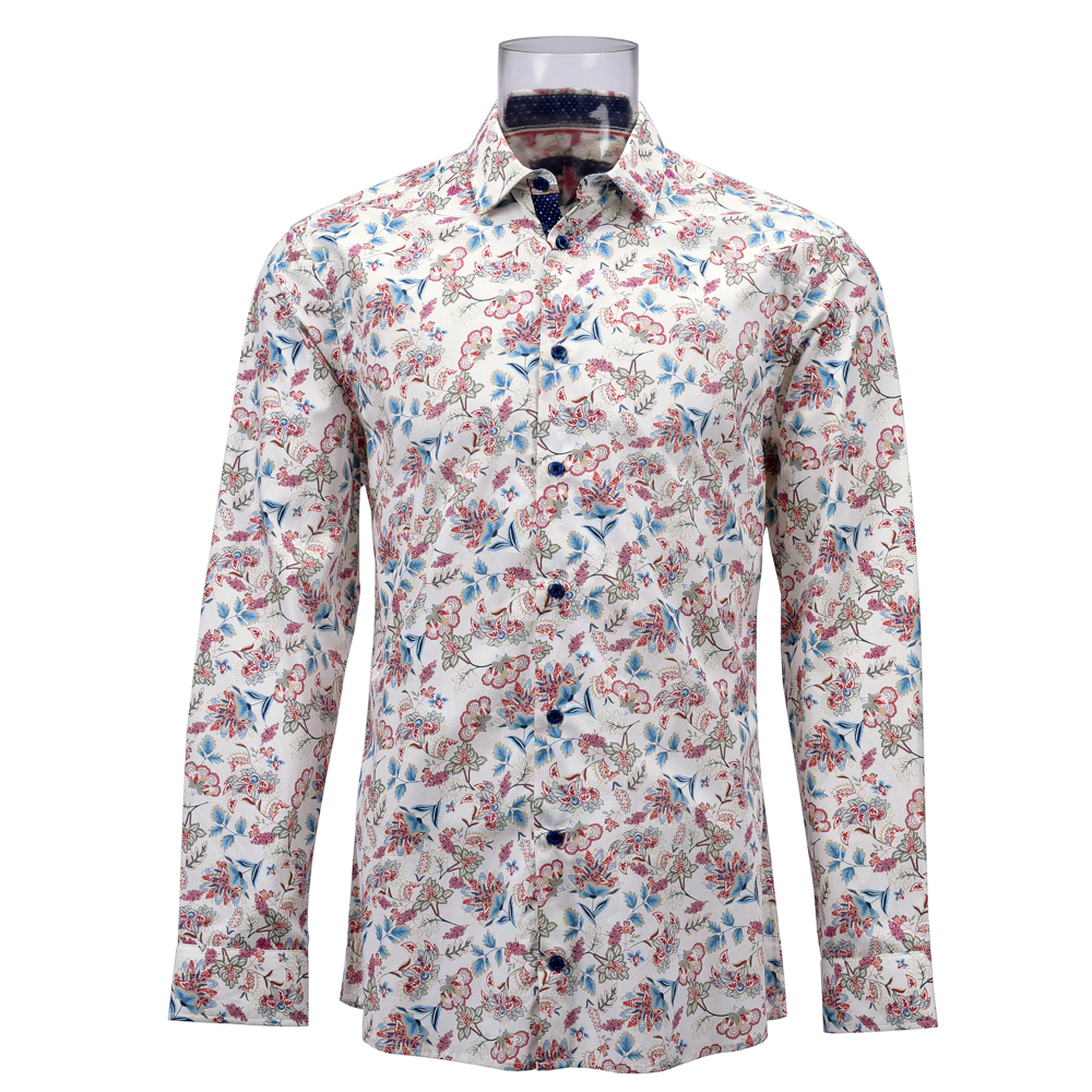 Men’s Print Shirt 100% Cotton Long Sleeve Retro Flower  Digital Print Shirt For Men GTCW106652G1