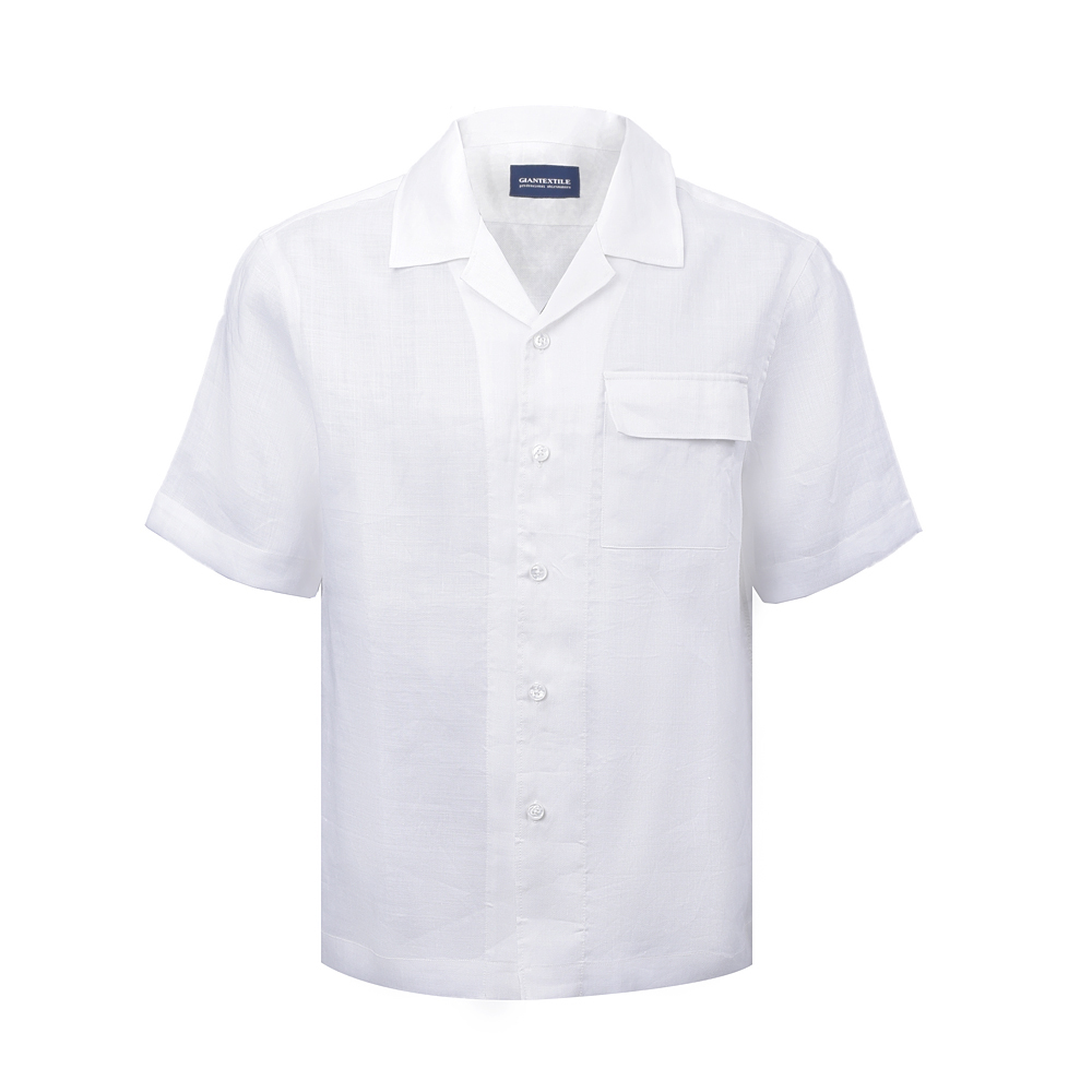 New Arrival Short Sleeve Resort Collar Men’s shirt 100% Ramie Regular fit White Hawaiian Shirt For Men SILOM OPTION 2