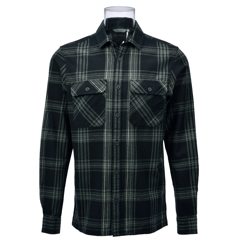 Men’s 100% Cotton Flannel Long Sleeve Shirt Dark Green Tartan Check Shirt For Men GTCW107577G1