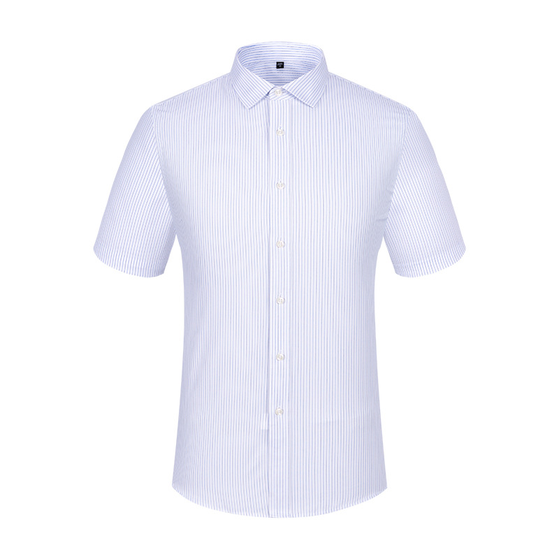 RTS 100% Cotton Men's White And Blue Striped Business Tuxedo Shirts Short  Sleeve DP Non Iron Custom Dress Shirts For Men