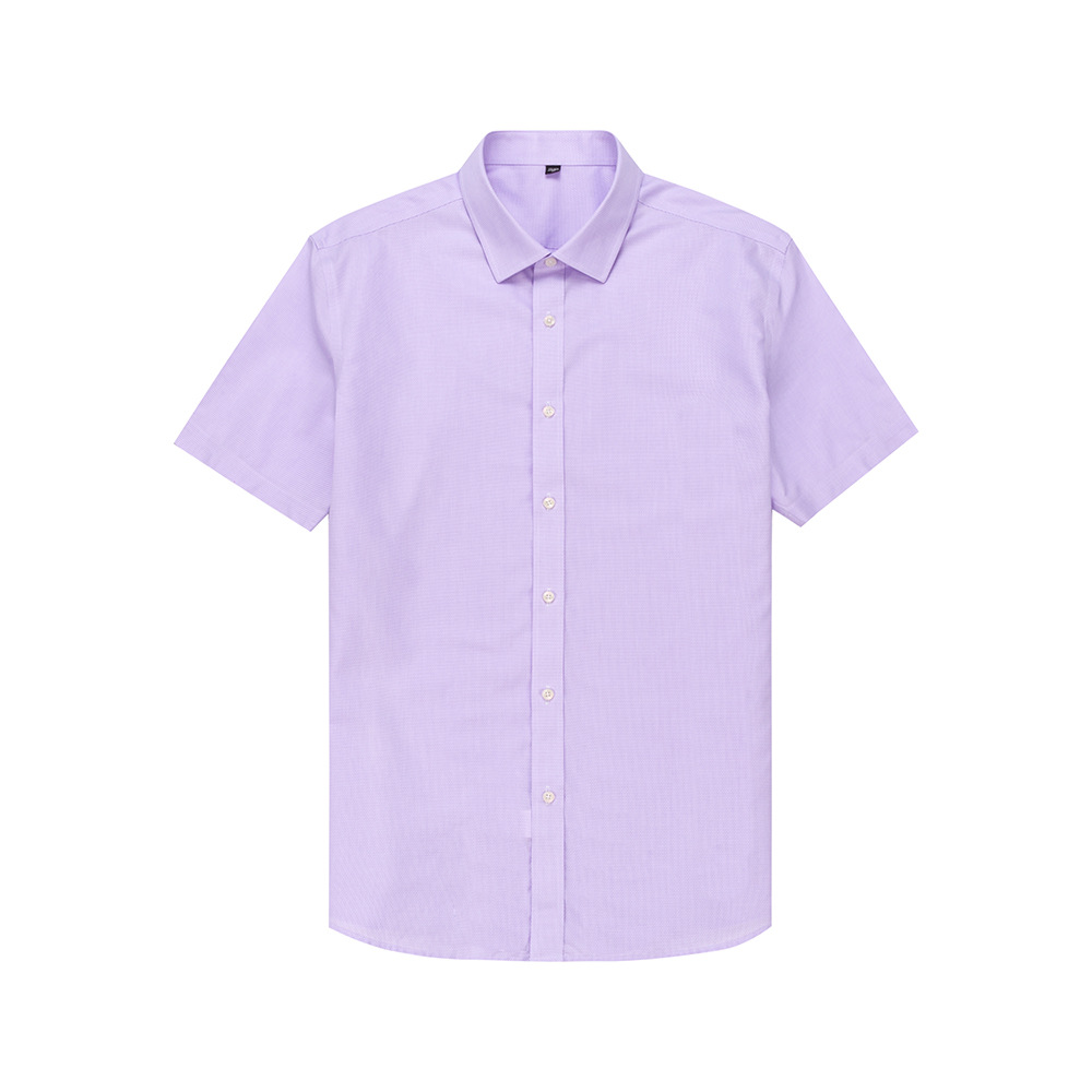 RTS 100% Cotton Men's Purple Mini Plaid Business Formal Shirt Short Sleeve Non Iron Dress Shirt For Men