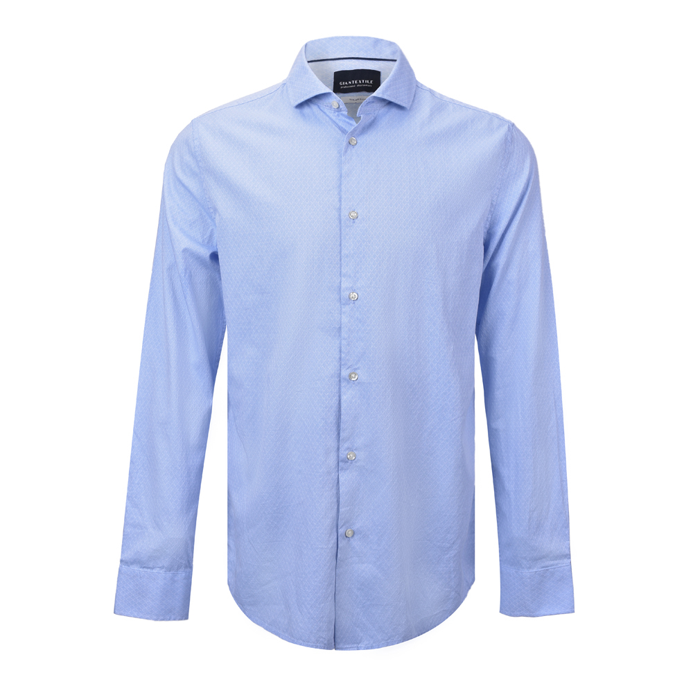 Men’s BCI 100% Cotton  Yarn Dyed Blue Dobby  Nice Quality Long Sleeve Shirt For Men GTCW107081G1