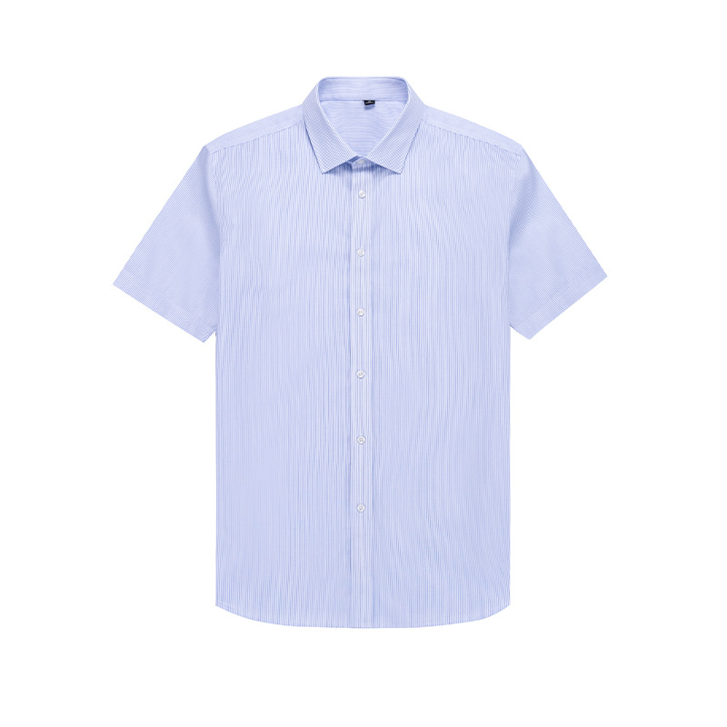 Ready to Ship 100% Cotton Men's Solid Light Blue striped Shirts Short Sleeve DP Non Iron Custom Dress Shirts For Men