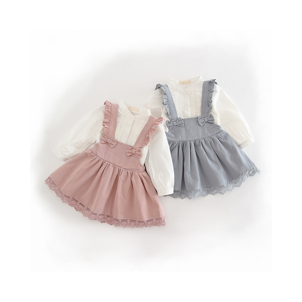 Fall New Two-piece Baby Girls Suit With Cotton Straps Perlin Skirt And Romantic Princess Lovely Stand Neck For Girls