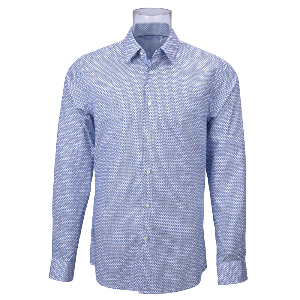 Men’s Sustainable Print Shirt 100% BCI Cotton Long Sleeve Blue Genometric Print Shirt For Men GTCW106931G1